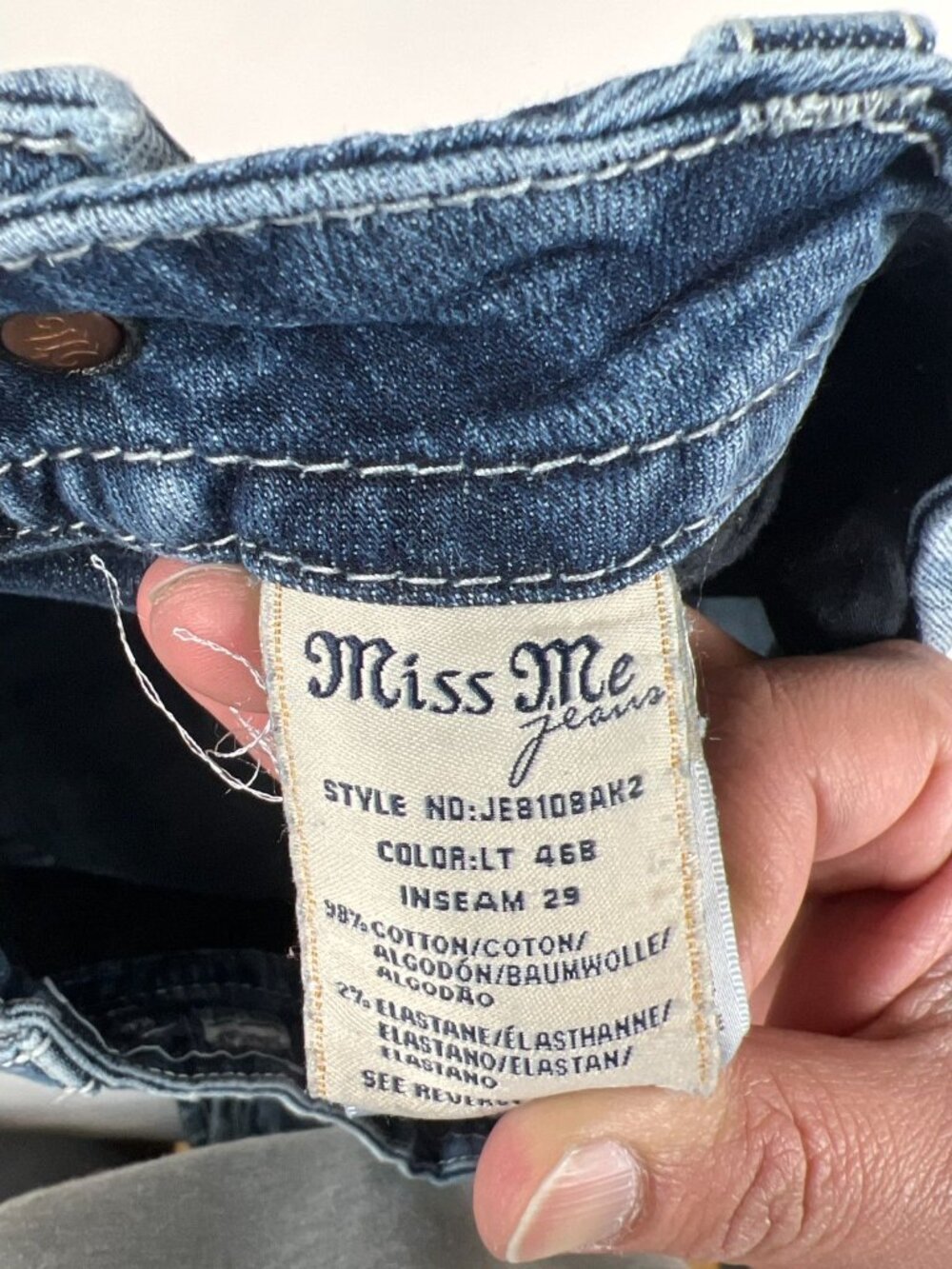 Miss Me Women 26 29 Inseam Ankle Skinny Blue Denim Distressed Embellished Pocket - Picture 3 of 11